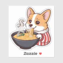 Cute Corgi Eating Ramen Sticker - Adorable Dog Foo