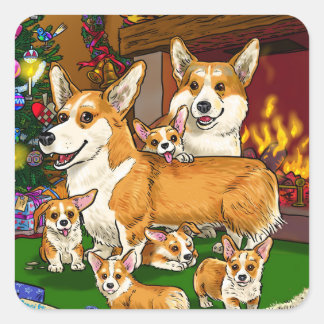 Cute Corgi family Square Sticker