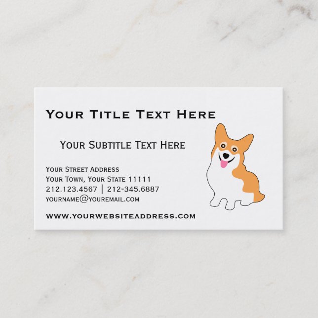 Cute Corgi for Breeder, Dog Trainer, Dog Walker Business Card (Front)