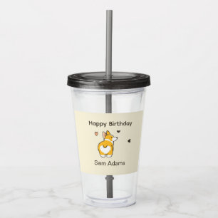Cute corgi happy birthday acrylic tumbler