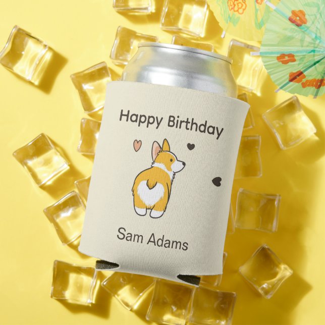 Cute corgi happy birthday can cooler (In Situ Summer)
