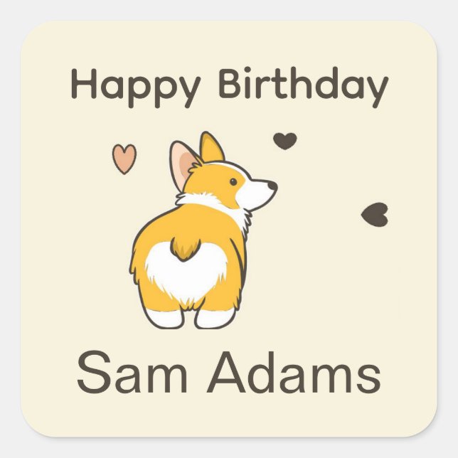 Cute corgi happy birthday square sticker (Front)