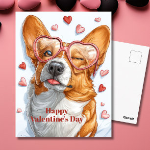 Cute Corgi Hearts Valentine`s Day Postcard 