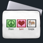 Cute Corgi Laptop Sleeve<br><div class="desc">A peace sign,  heart,  and a cute pembroke welsh corgi.</div>