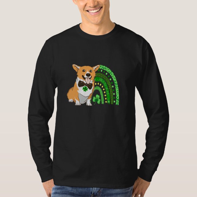 Cute Corgi Leprechaun Rainbow Shamrock St Patrick' T-Shirt (Front)