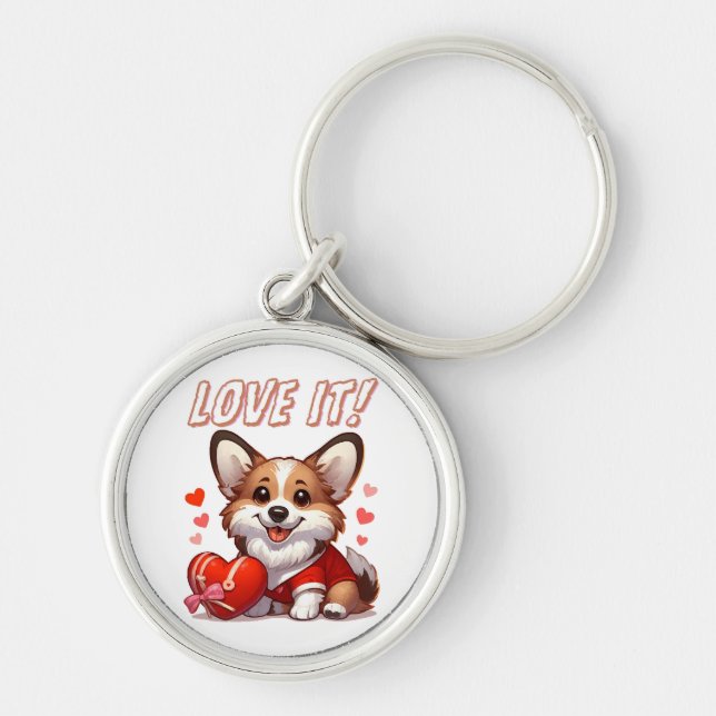 Cute Corgi Love Key Ring (Front)
