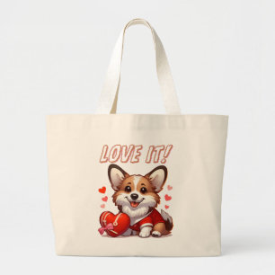 Cute Corgi Love Large Tote Bag