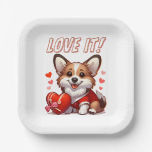 Cute Corgi Love Paper Plate