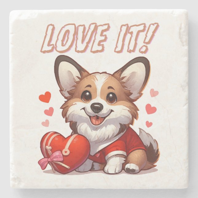 Cute Corgi Love Stone Coaster (Front)