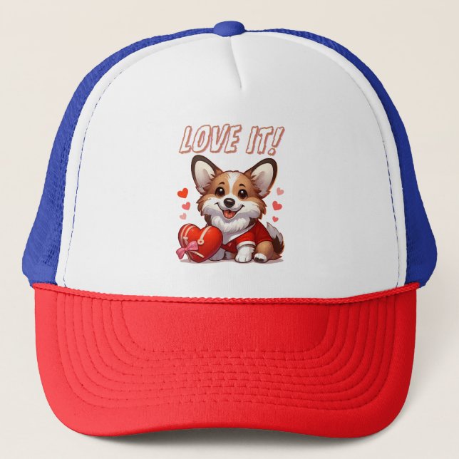 Cute Corgi Love Trucker Hat (Front)