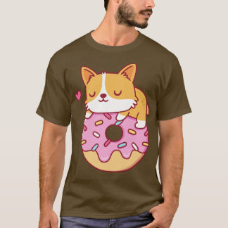 Cute Corgi On Doughnut Funny T-Shirt