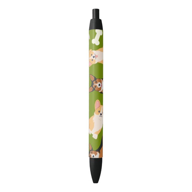 Cute Corgi Pattern Green Black Ink Pen (Front Vertical)