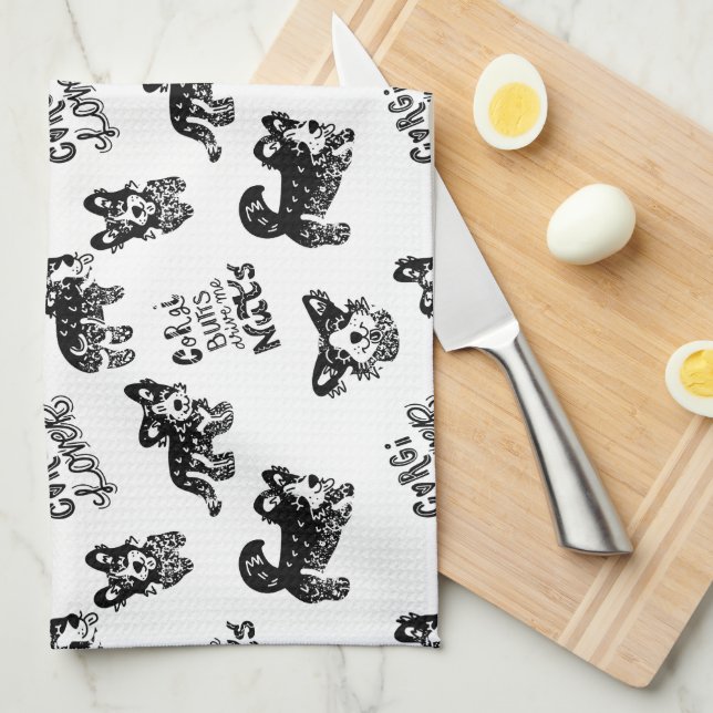 Cute Corgi Pattern Pillow Case Tea Towel (Quarter Fold)
