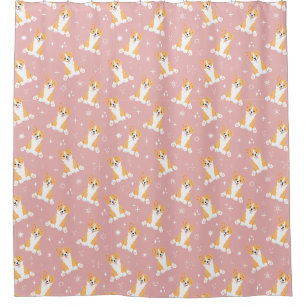 Cute Corgi Pattern Pink Shower Curtain