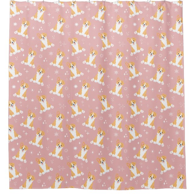 Cute Corgi Pattern Pink Shower Curtain (Front)