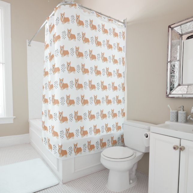 Cute Corgi Pattern Shower Curtain (In Situ)