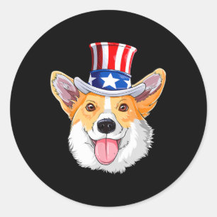 Cute Corgi Pet Dogs 4th Of July American Flag Men  Classic Round Sticker