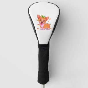 Cute Corgi Pumpkin Head Autumn Leaves Fall Golf Head Cover