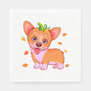 Cute Corgi Pumpkin Head Autumn Leaves Fall Napkin