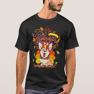 Cute Corgi Pup Happy Thanksgiving Turkey Dog Crisp T-Shirt