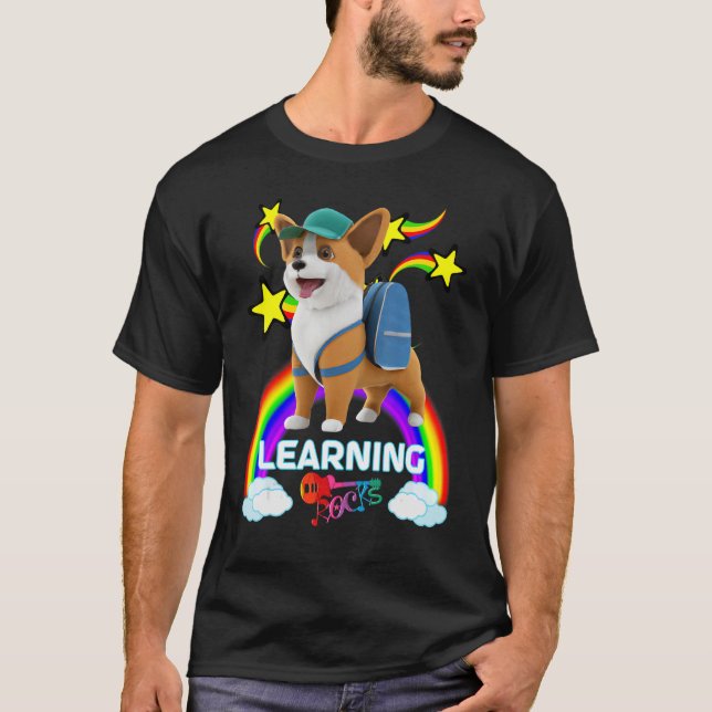 Cute Corgi Puppy Backpack Baseball Cap LEARNING RO T-Shirt (Front)