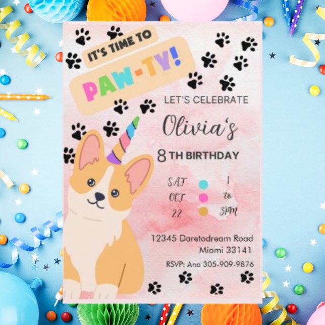Cute Corgi Puppy Dog Birthday Invitation (Creator Uploaded)