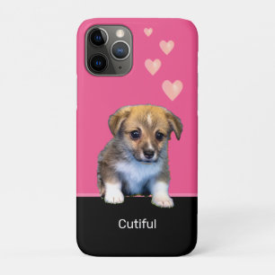 Cute Corgi Puppy Dog & Hearts on Pink & Black Case-Mate iPhone Case