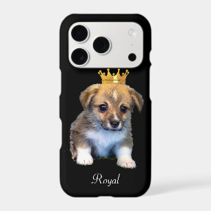 Cute Corgi Puppy Dog & Royal Crown on Black Case-M