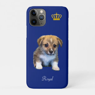 Cute Corgi Puppy Dog & Royal Crown on Blue Case-Mate iPhone Case