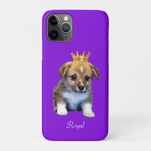 Cute Corgi Puppy Dog & Royal Crown on Violet Case-Mate iPhone Case