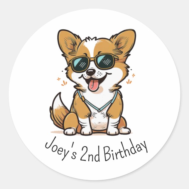 Cute Corgi Puppy Dog with Sunglasses Custom  Classic Round Sticker (Front)