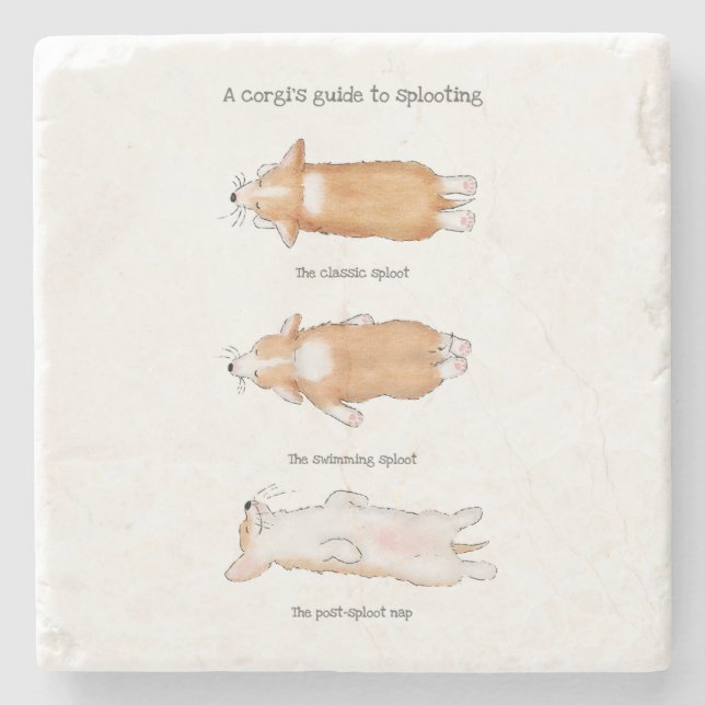 Cute corgi puppy guide to splooting stone coaster (Front)
