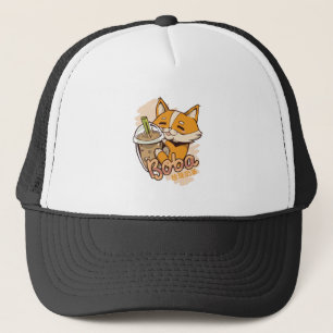 Cute Corgi Puppy with Bubble Tea Trucker Hat