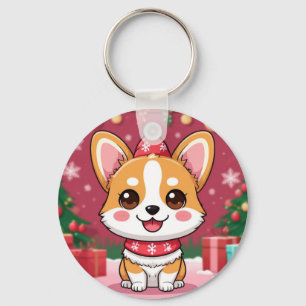 Cute Corgi Puppy With Christmas Presents Key Ring