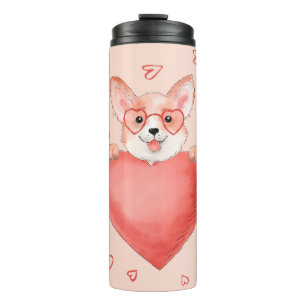 Cute Corgi Puppy With Heart Glasses Thermal Tumbler