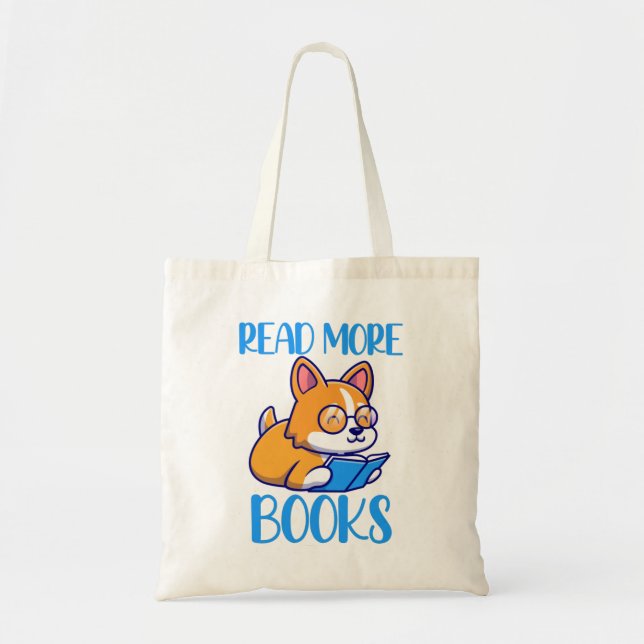 Cute Corgi Reading Book Tote Bag (Front)