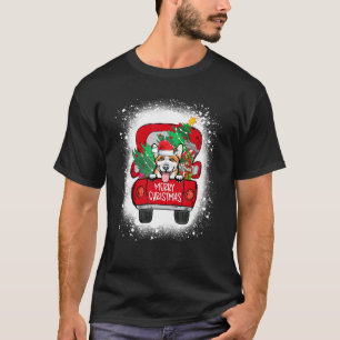 Cute Corgi Red Truck Merry Christmas Bleached T-Shirt