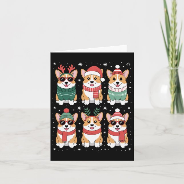 Cute Corgi Santa Hat Christmas  Card (Front)