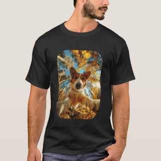 Cute Corgi Selfie Fall Leaves Forest Autumn Animal T-Shirt