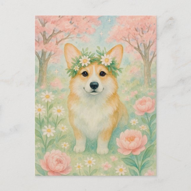 Cute Corgi Spring Welsh Corgi Queen Postcard (Front)