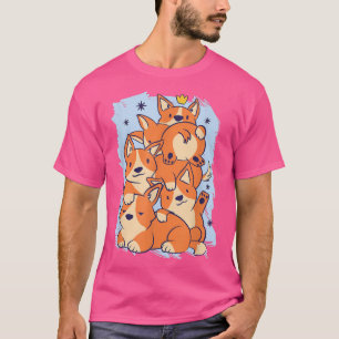 Cute Corgi Stack Cartoon Dog Pet Adorable T-Shirt