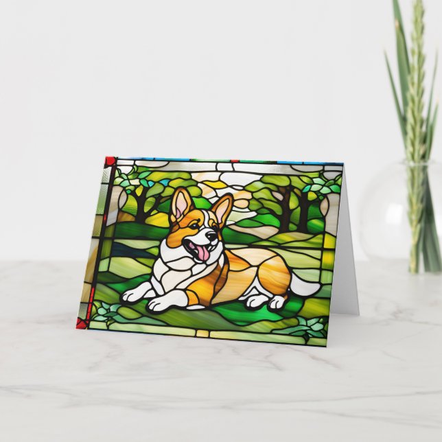 Cute Corgi Stained Glass Card (Front)