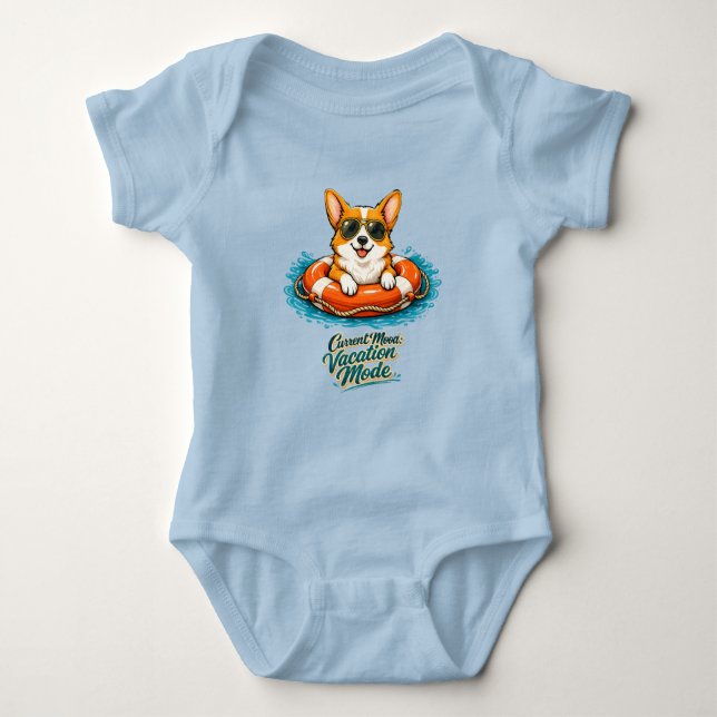 Cute Corgi Summer Vacation Mode Baby Bodysuit (Front)