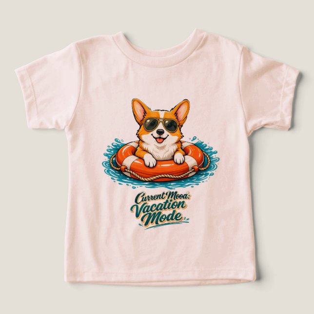 Cute Corgi Summer Vacation Mode T-Shirt (Design Front)