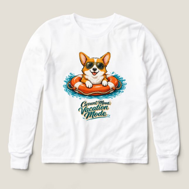 Cute Corgi Summer Vacation Mode T-Shirt (Design Front)