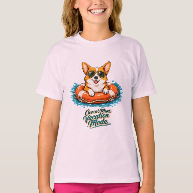 Cute Corgi Summer Vacation Mode T-Shirt (Front)