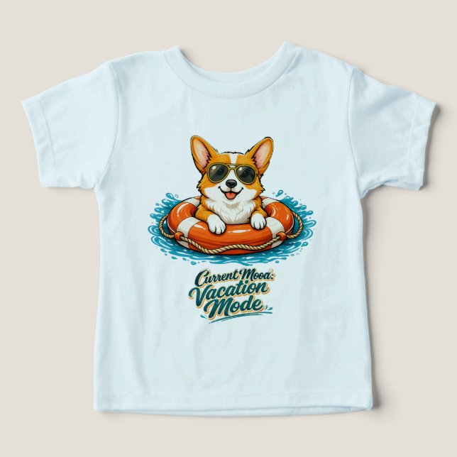 Cute Corgi Summer Vacation Mode T-Shirt (Design Front)