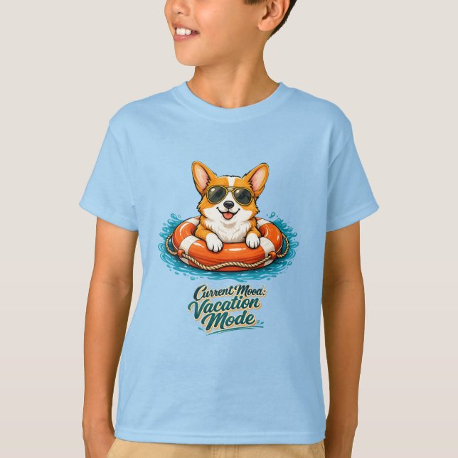 Cute Corgi Summer Vacation Mode T-Shirt (Front)