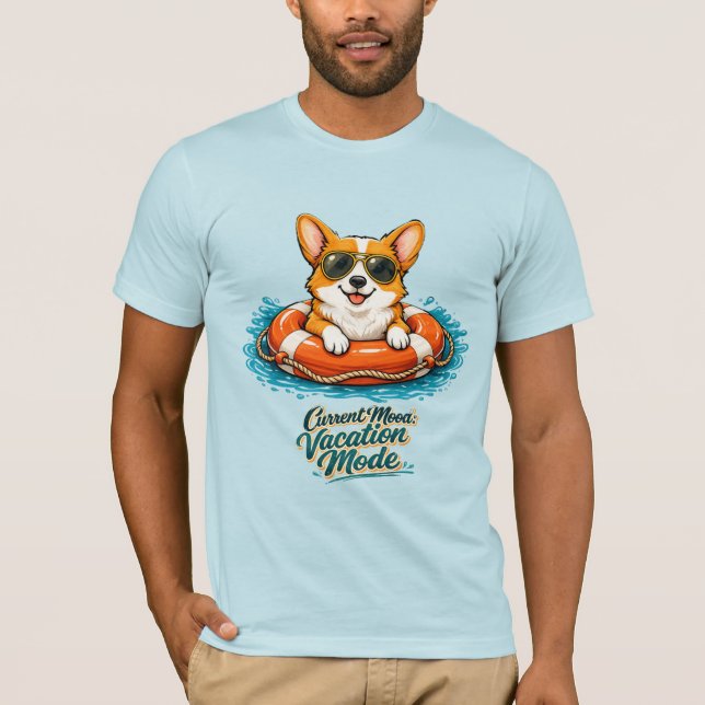 Cute Corgi Summer Vacation Mode T-Shirt (Front)