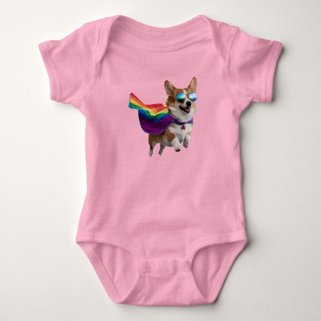 Cute Corgi Superhero  Baby Bodysuit (Front)